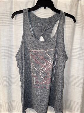 Under Armour Gray Heather Racerback Tank with Pink Graphic Accent